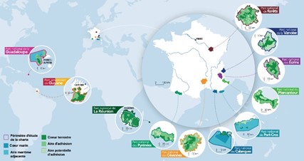 Carte des parcs nationaux en France